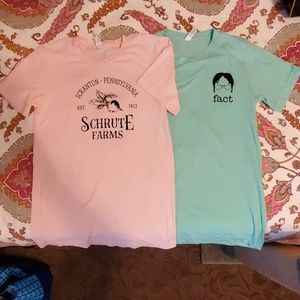 💻2 Dwight Schrute Tee Shirts The Office Pink&Mint